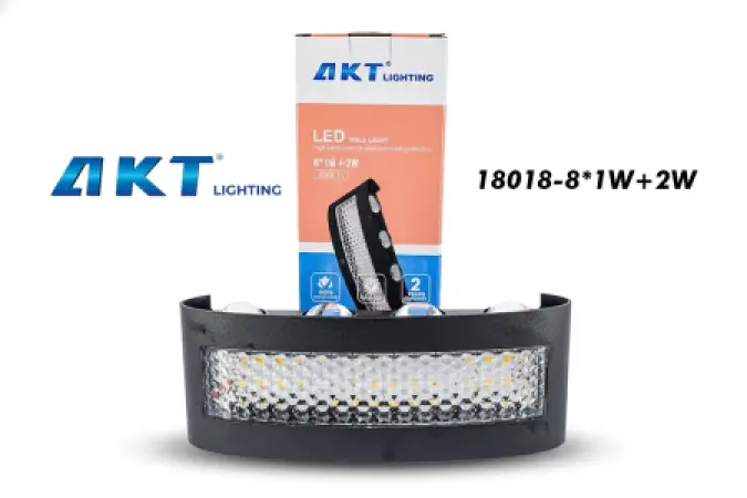 AKT LED Wall Light – Model 18018 – 8×1W / 8×1W+2W – Indoor & Outdoor Wall Lamp (IP65)