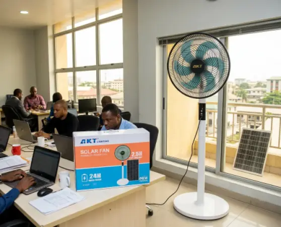 AKT Solar Standing Fan With Solar Panel & Remote Control