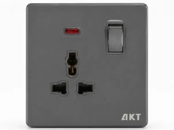 AKT MF Switched Socket with Neon – Grey
