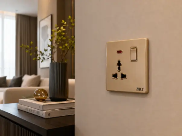 AKT MF Switched Socket with Neon – Gold