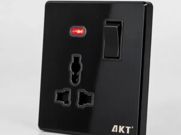 AKT MF Switched Socket with Neon – Black